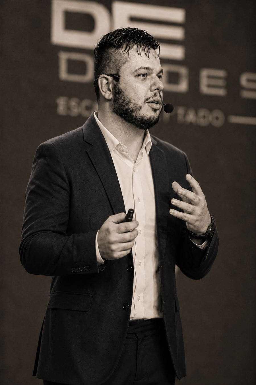 Deryck Bryan, fundador da Vai de Venda, falando em evento sobre expansão de franquias